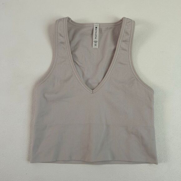 Athleta Ribbed Crop Tank Top Women’s XS Gray V-Neck Sleeveless Activewear - Picture 1 of 5